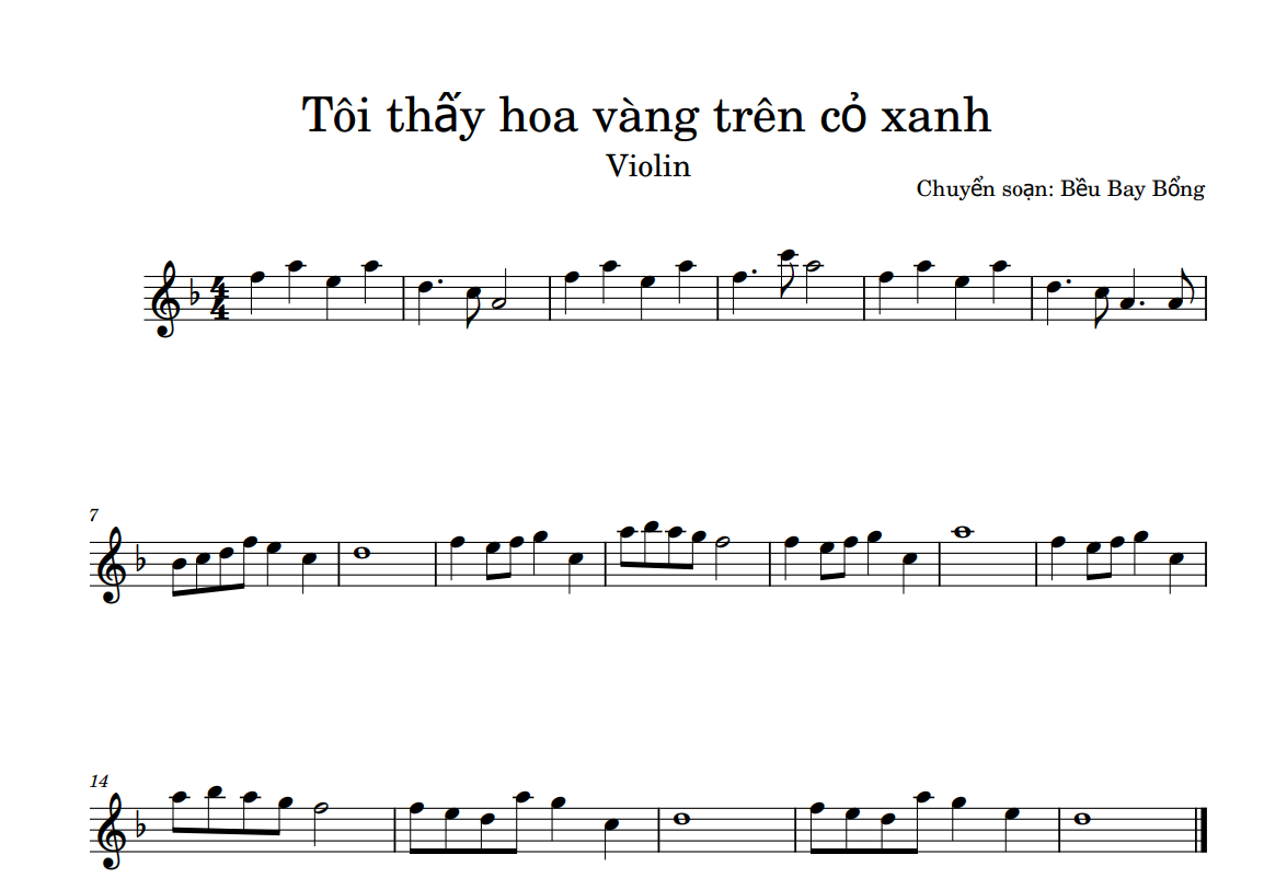 Tôi thấy hoa vàng trên cỏ xanh – Violin Sheet